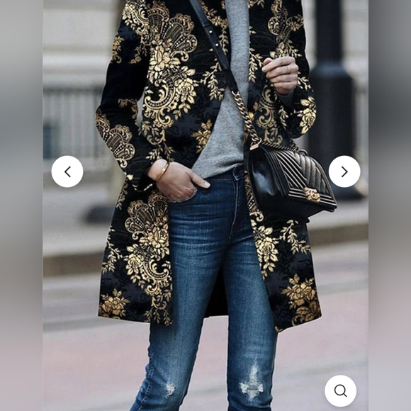 ALEX KIM* embroidered floral long sleeved, long blazer jacket side slit size M - Picture 16 of 17